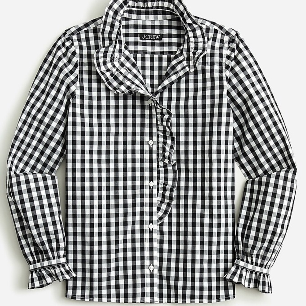 J. Crew Black and White Cottage Cotton Poplin  Top in Gingham
